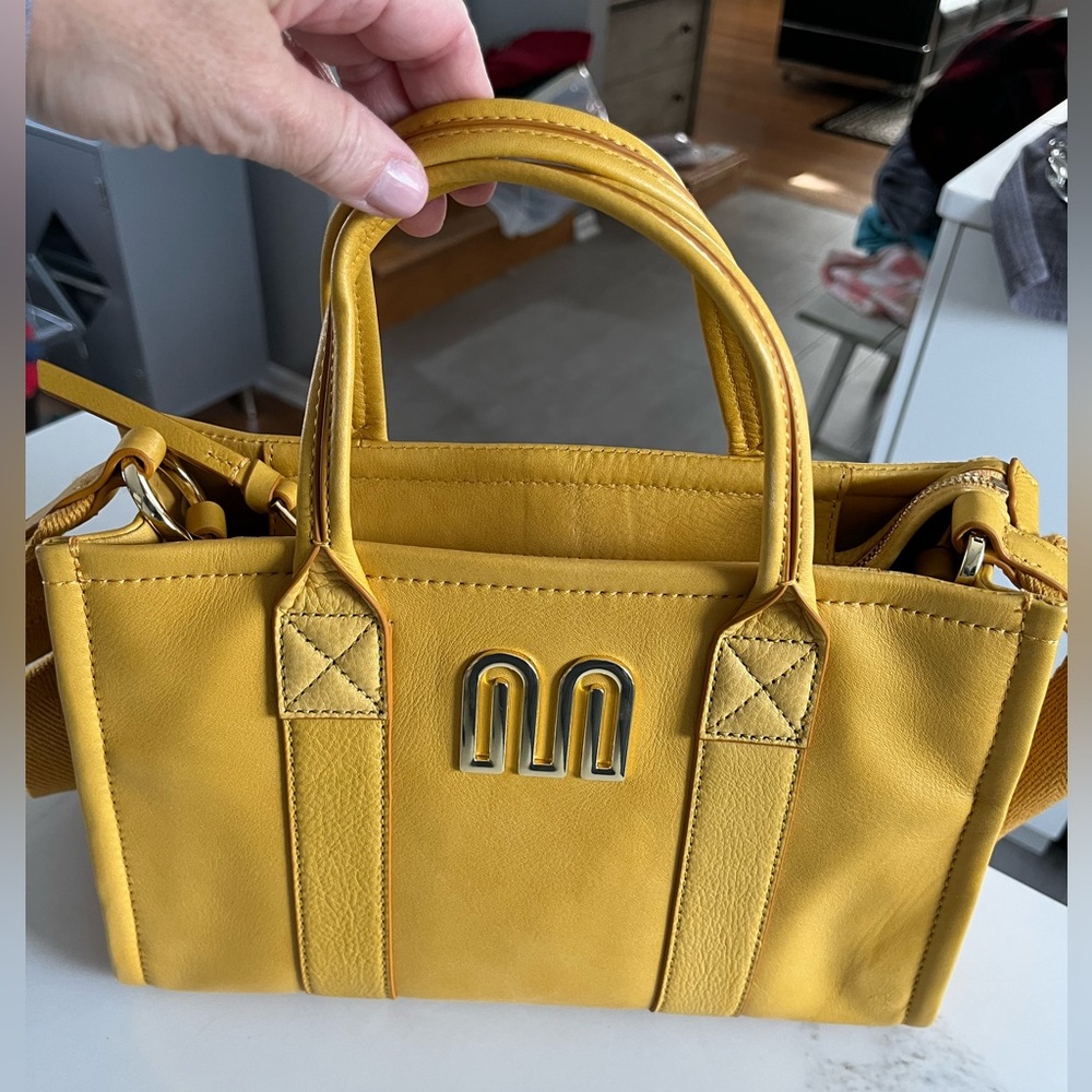 Gorgeous yellow Margot New York Amara medium leather tote bag.